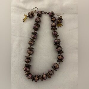 Copper and Painted Glass Necklace and Earrings Art Jewelry